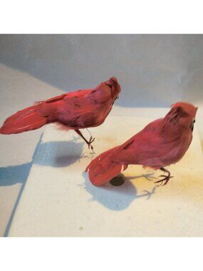 Red Cardinal Bird Figurine Feathered Wire Craft Pick Lot 2